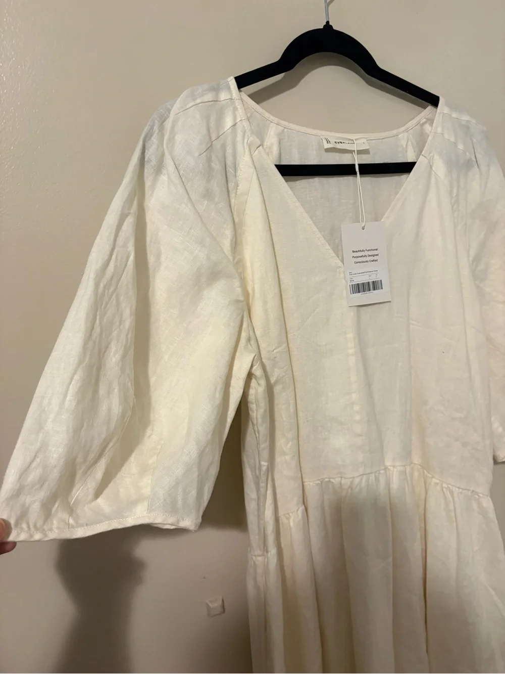 Everlane Linen Oversized Puff Sleeve Dress 100% European Flax Lux Pockets Large - Picture 5 of 12